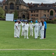 Carlton women get last minute instructions from coach Caleb ahead-of their opening league match at West of Scotland 050519