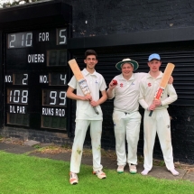 Pete Gill (108*) and Will Hardie (99) put on a match winning 200 against Heriot&#039;s 2s. Nick Martin (centre) photobombs after taking 5 dodgy wickets. 